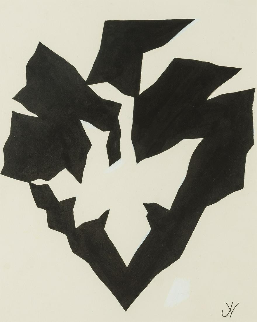 Jack Youngerman (1926-2020) Abstract Drawing: Jack Youngerman (1926-2020)Abstract Drawing (Maquette for Announcement, Galerie Lawrence Drawing Show)Brush and black ink with white, 1965, initialled in black ink lower right, signed, inscribed and d