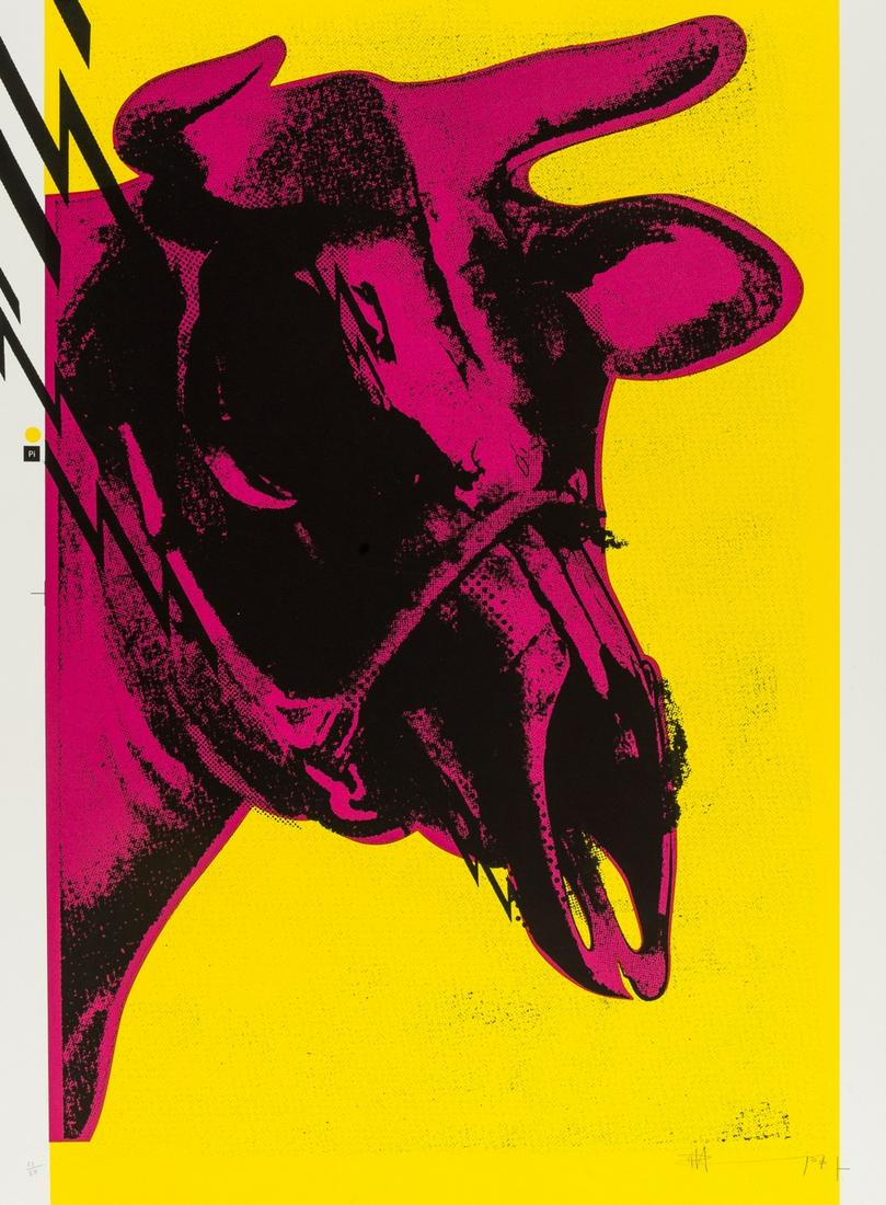 δ Paul Insect (b.1971) Dead Cow (Yellow/Pink): δ Paul Insect (b.1971)Dead Cow (Yellow/Pink)Screenprint in colours, 2007, signed and numbered from the edition of 50 in pencil, printed and published by Pictures on Walls, London, with their blin