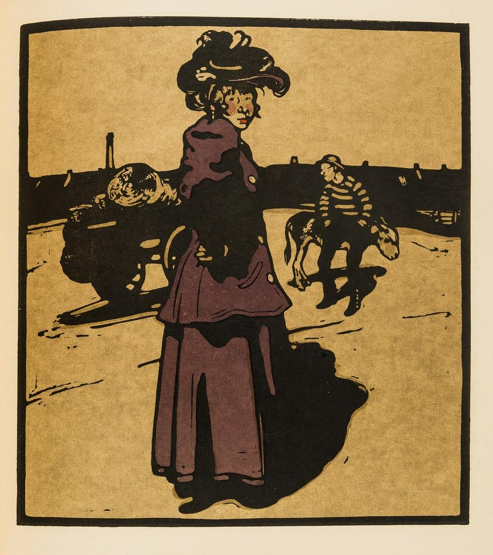 Nicholson (William).- Henley (W. E.) London Types, first Library edition, printed on Japanese: Nicholson (William).- Henley (W.E.) London Types, first Library edition, printed on Japanese vellum,12 colour plates by William Nicholson, bookplate of Thalia Stone, original cream buckram with the Bu