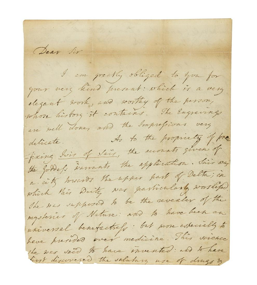 Blake (William).- Bryant (Jacob) Autograph Letter signed to an unknown recipient, possibly William: Blake (William).- Bryant (Jacob, friend of William Blake, antiquary and classical scholar, bap. 1717, d. 1804) Autograph Letter signed to an unknown recipient, 2pp., 223 x 183mm., Cippenham, [Buckingh