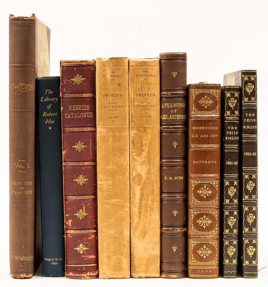 Matthews (Brander) Bookbindings Old and new: Notes of a Book-Lover, New York and London, 1895; and: NO RESERVE Matthews (Brander) Bookbindings Old and new: Notes of a Book-Lover, frontispiece, plates and illustrations, contemporary half-morocco, a little rubbed, New York and London, 1895 § Burr