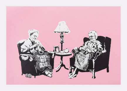 δ Banksy (b.1974) Grannies: δ Banksy (b.1974) Grannies Screenprint in pink and black, 2006, numbered from the edition of 500, printed and published by Pictures on Walls, London, with their blindstamp, on Arches 88 wove