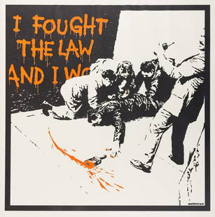 δ Banksy (b. 1974) I Fought the Law: δ Banksy (b. 1974) I Fought the Law Screenprint in black and orange, 2004, numbered from the edition of 500, printed and published by Pictures on Walls, London, with their blindstamp, on wove