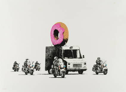 δ Banksy (b.1974) Donuts (Strawberry) (Signed): δ Banksy (b.1974) Donuts (Strawberry) (Signed) Screenprint in colours, 2009, signed and numbered from the edition of 299 in pink crayon, printed and published by Pictures on Walls, London, with