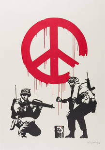 δ Banksy (b.1974) CND Soldiers (Signed): δ Banksy (b.1974) CND Soldiers (Signed) Screenprint in red and black, 2005, signed and dated in pencil, numbered from the edition of 350, printed and published by Pictures on Walls, London, with