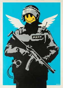 δ Banksy (b.1974) Flying Copper: δ Banksy (b.1974) Flying Copper Screenprint in colours, 2003, numbered from the edition of 600, printed and published by Pictures on Walls, London, with their blindstamp, on wove paper, the full