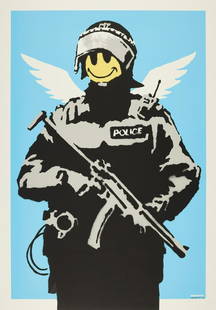 δ Banksy (b.1974) Flying Copper (Signed): δ Banksy (b.1974) Flying Copper (Signed) Screenprint in colours, 2004, signed and dated in pencil, numbered from the edition of 150, printed and published by Pictures on Walls, London, with