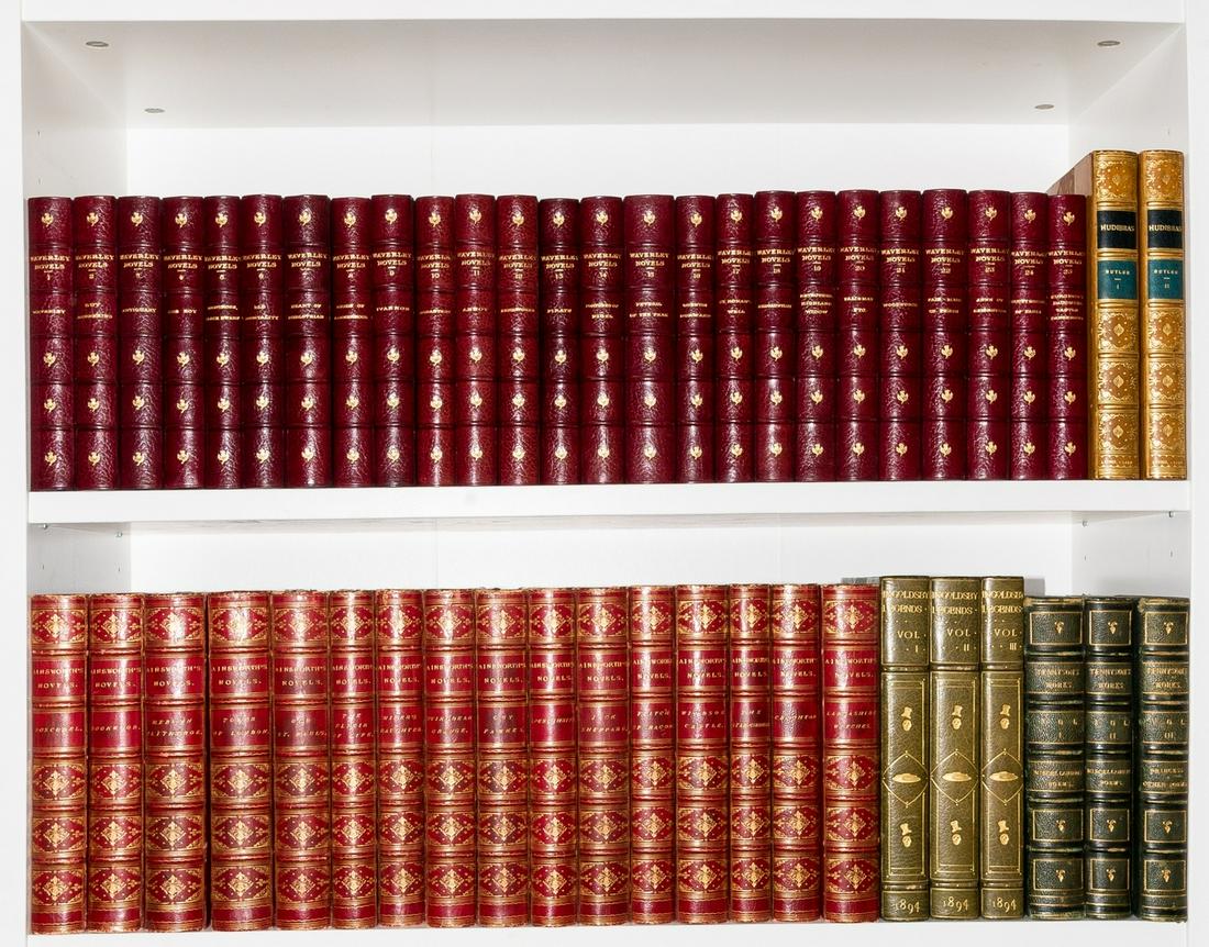 Bindings.- Ainsworth (William Harrison) [Novels], 16 vol., c.1890; and others similar, (71).: Bindings.- Ainsworth (William Harrison) [Novels], 16 vol., plates, spotting, contemporary half-morocco, a little rubbed, c.1890 § An English Garner, 12 vol., bookplate, contemporary half-morocco,