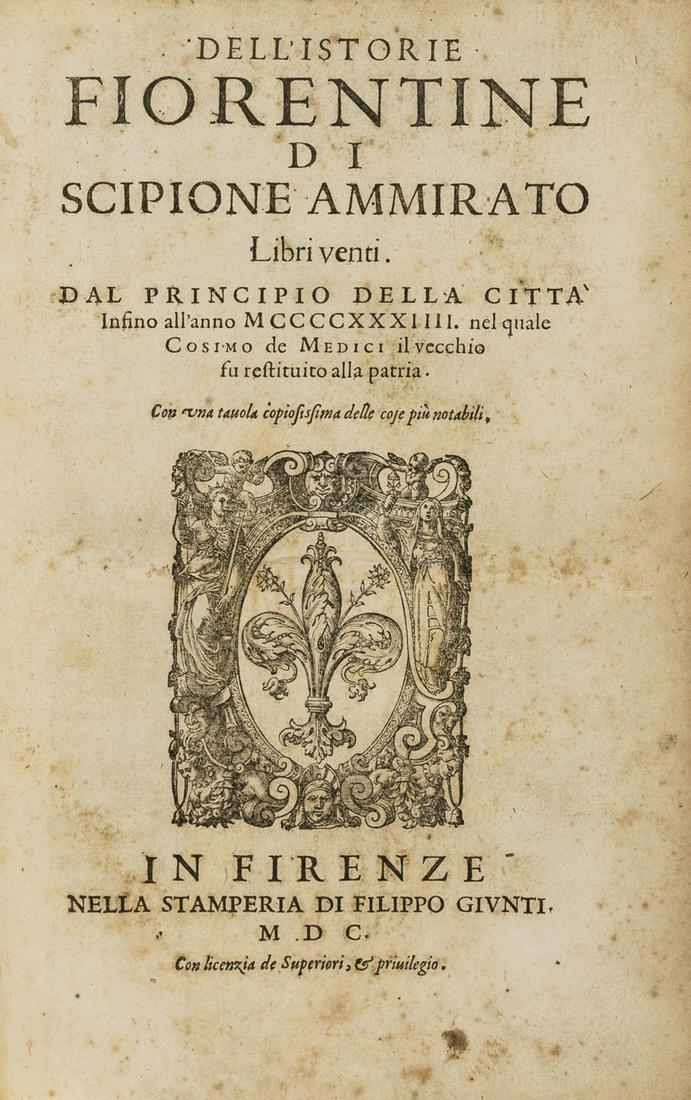 Ammirato  (Scipione) Dell'Istorie Fiorentine, first edition, Florence, Stamperia di Filippo Giunti, (1 of 1)