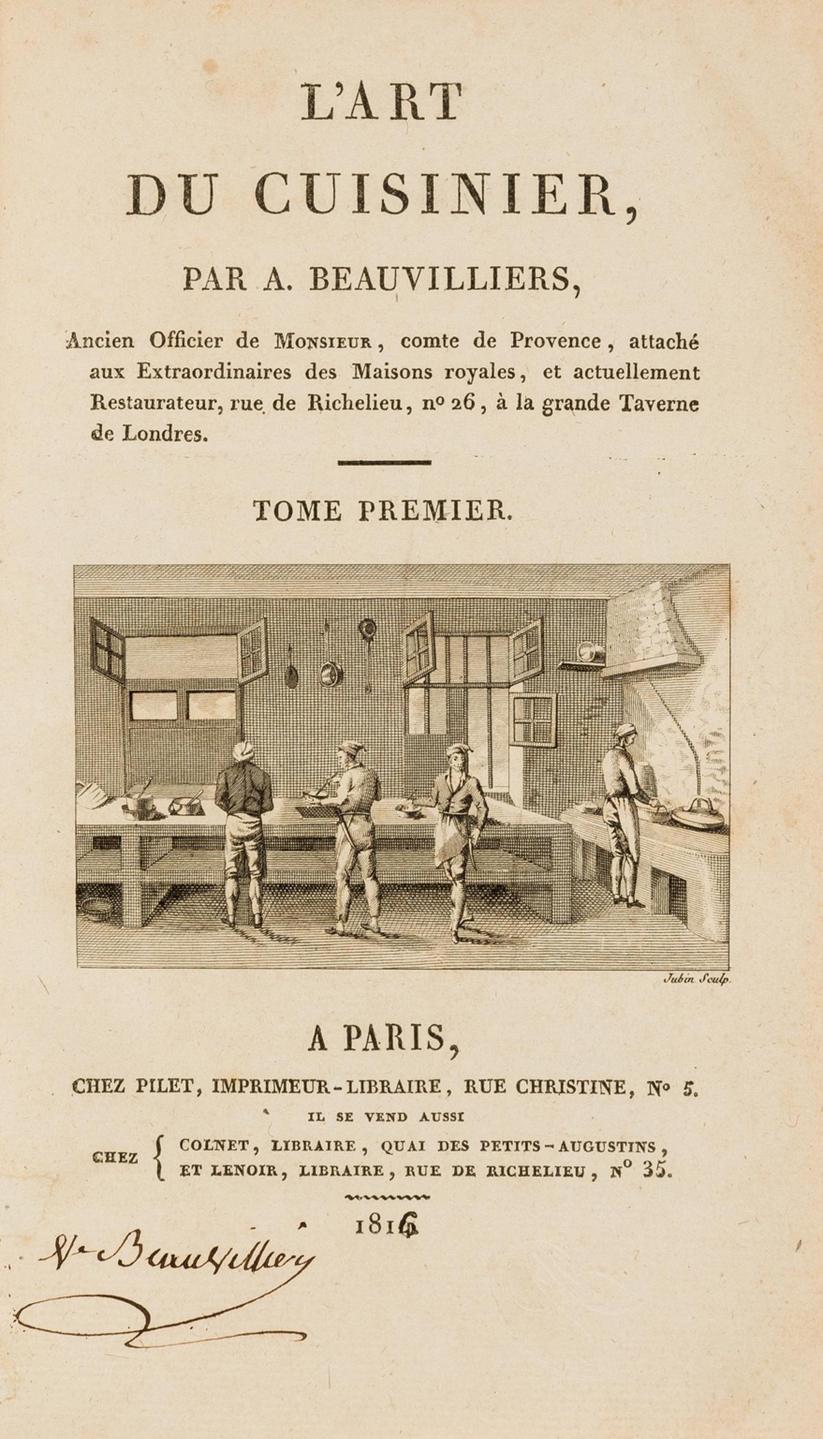 Beauvilliers (Antoine B.) L'Art du Cuisinier, 2 vol., including supplement, first edition, second (1 of 1)
