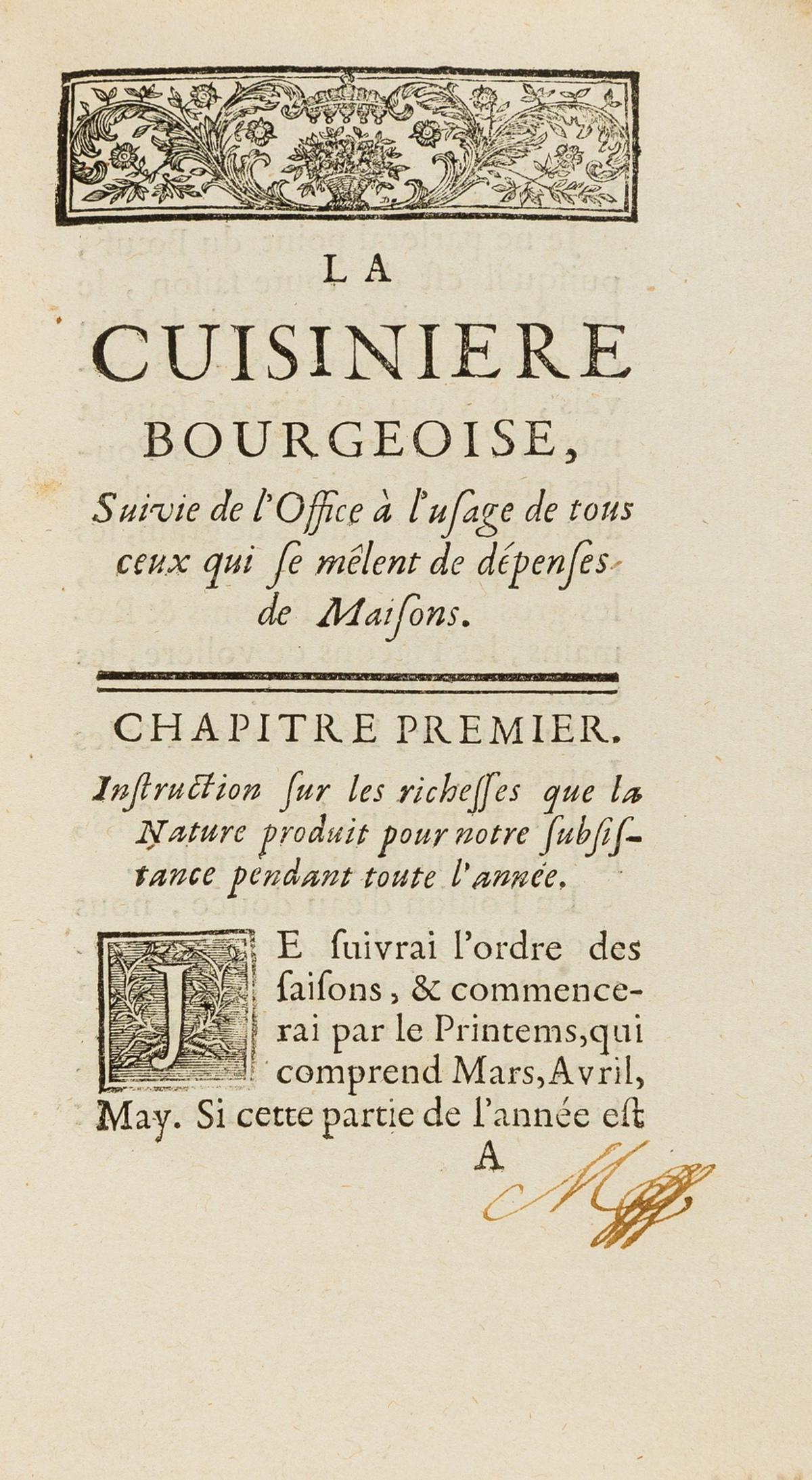 [Menon.]. La Cuisiniere bourgeoise, suivie de l'office, à l'usage de tous ceux qui se mê (1 of 2)