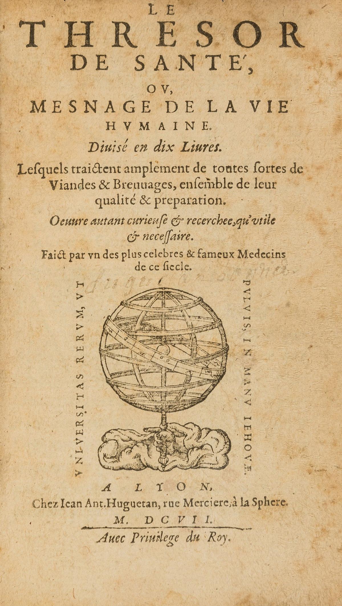 Bourbon diet.- Le Thresor de santé, ou Mesnage de la vie humaine divisé en dix livres, (1 of 1)