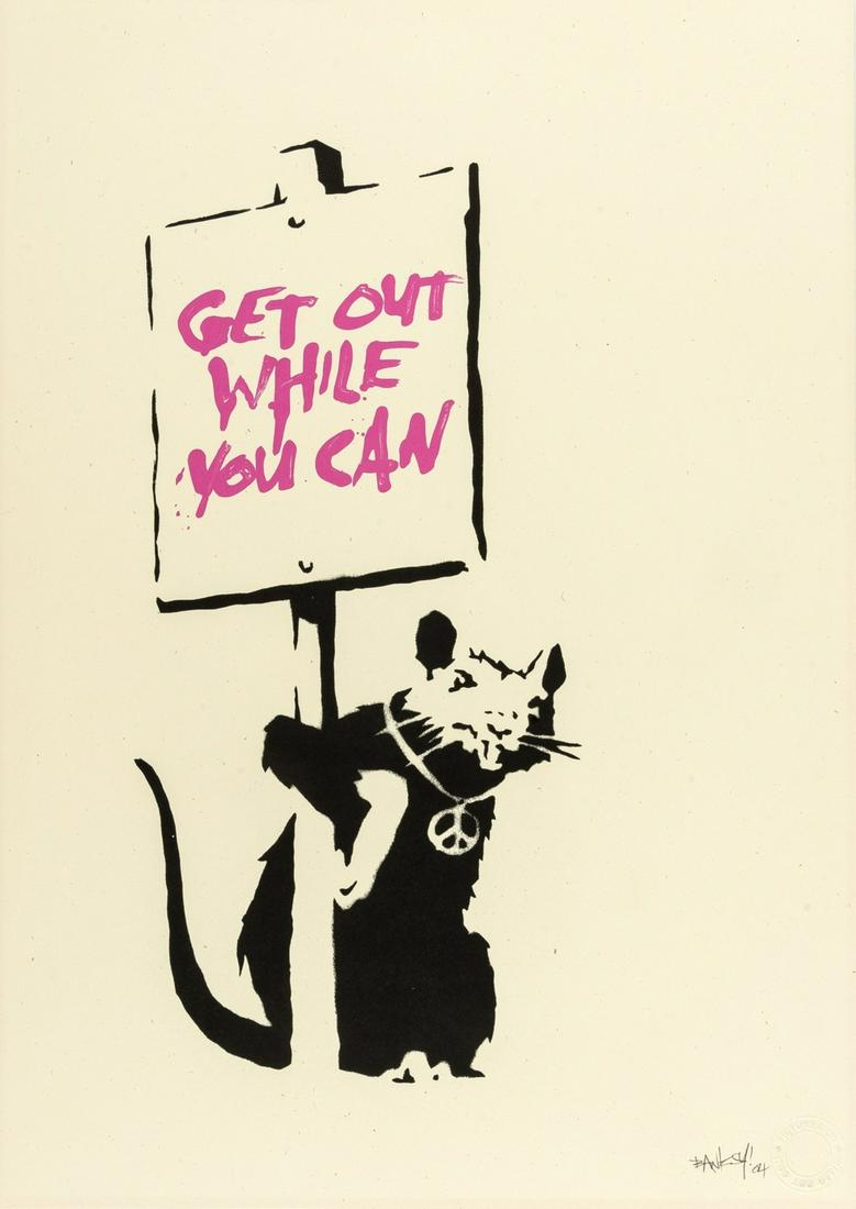 δ Banksy (b.1974)  Get Out While You Can (Pink) (Signed) (1 of 1)