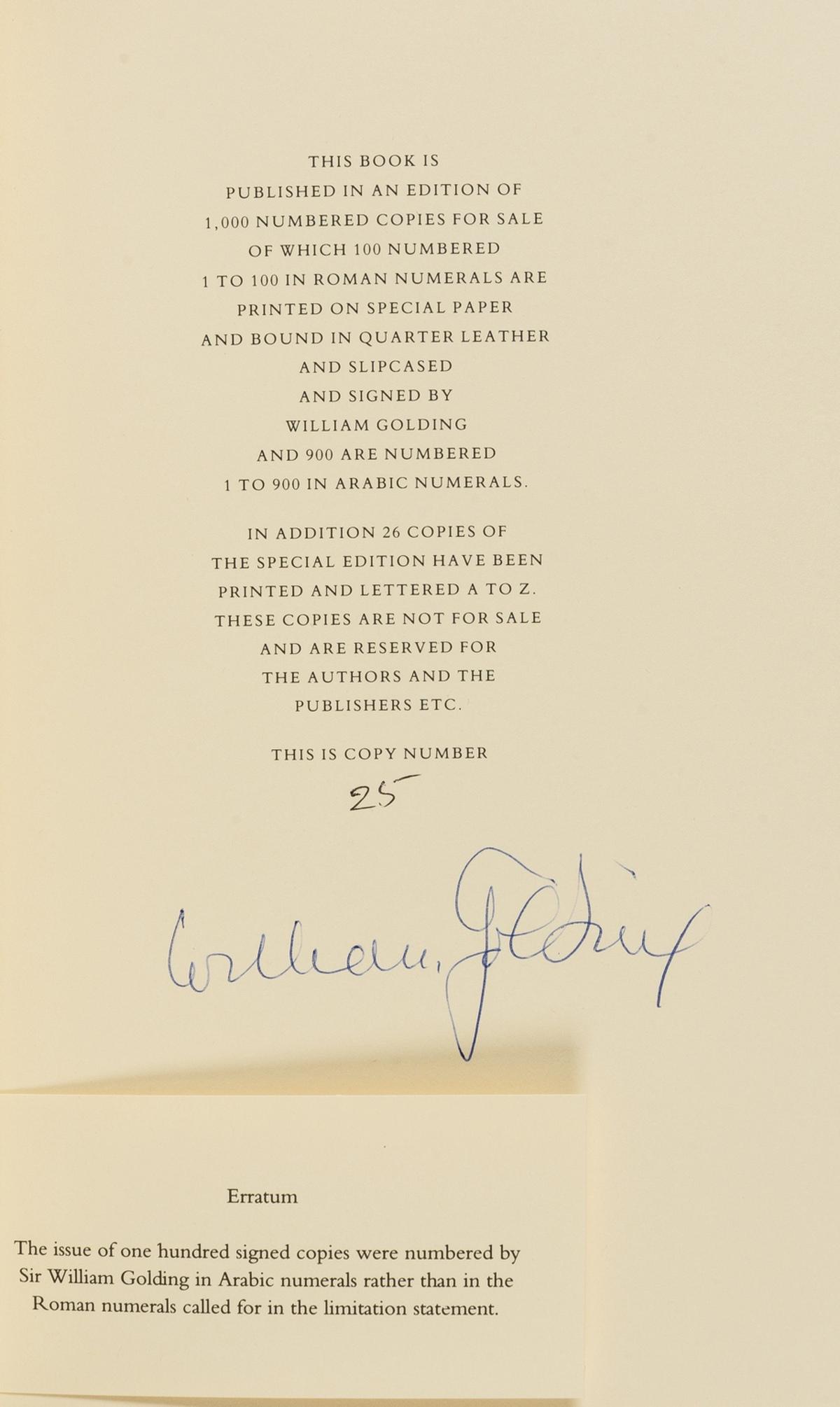 Gekoski (R. A.) P. A. Grogan, William Golding: A Bibliography 1934-1993, first edition, one of 100 (1 of 2)