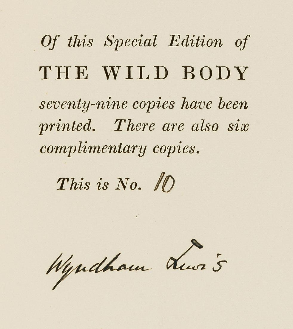 Lewis (Wyndham) The Wild Body, first edition, number 10 of 79 copies signed by the author, 1927. (1 of 1)