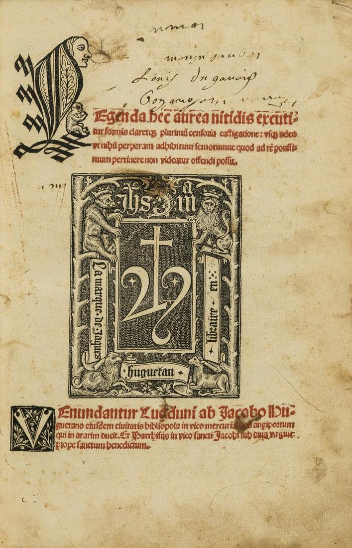 Voragine (Jacobus de) Legenda hec aurea, Lyons, Jacob Huguetan, 1509. (1 of 1)