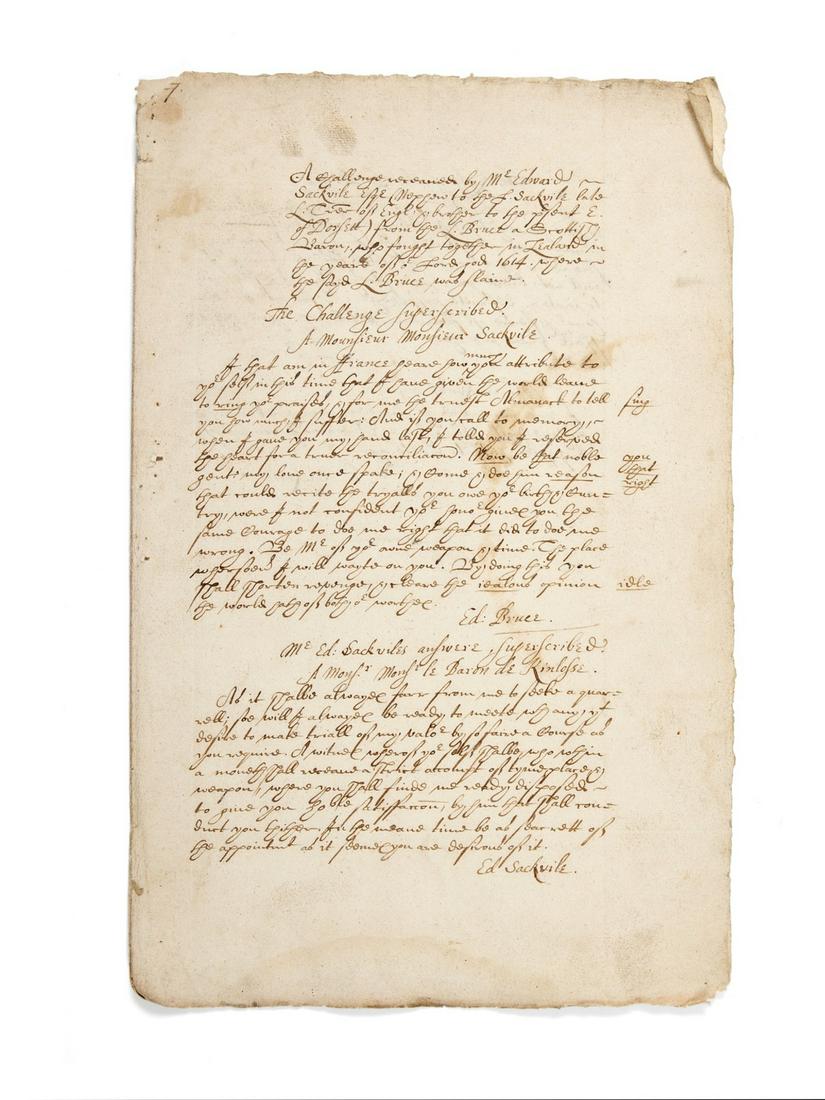 Jacobean duelling.- Sackville (Edward, fourth Earl of Dorset) A challenge receaved by Mr Edward (1 of 1)