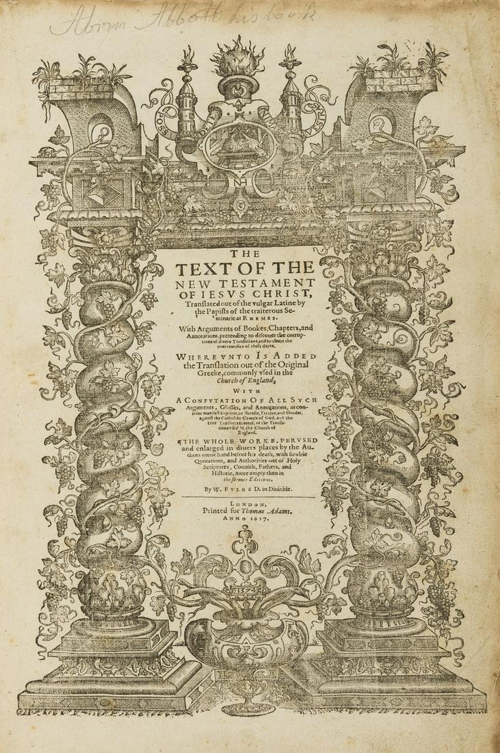 Bible (English) The Text of the New Testament, third Fulke edition, Printed for Thomas Adams, 1617. (1 of 1)