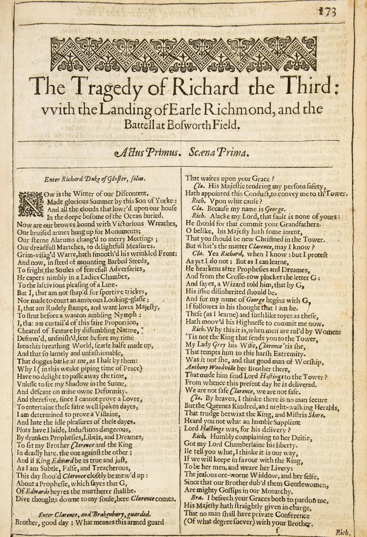 Shakespeare (William) The Tragedy of Richard the Third, from the Second Folio, [Printed by Thomas (1 of 1)