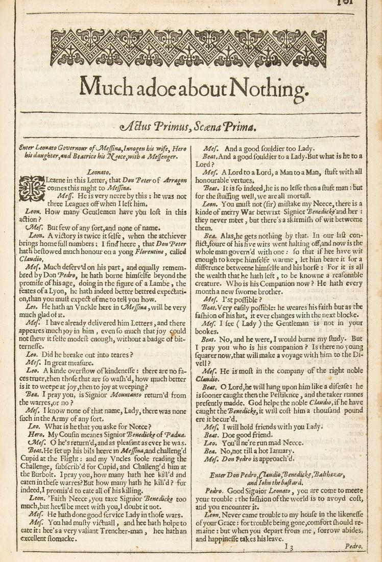 Shakespeare (William) Much adoe about Nothing [and] Loves Labour's Lost, from the Second Folio, (1 of 1)