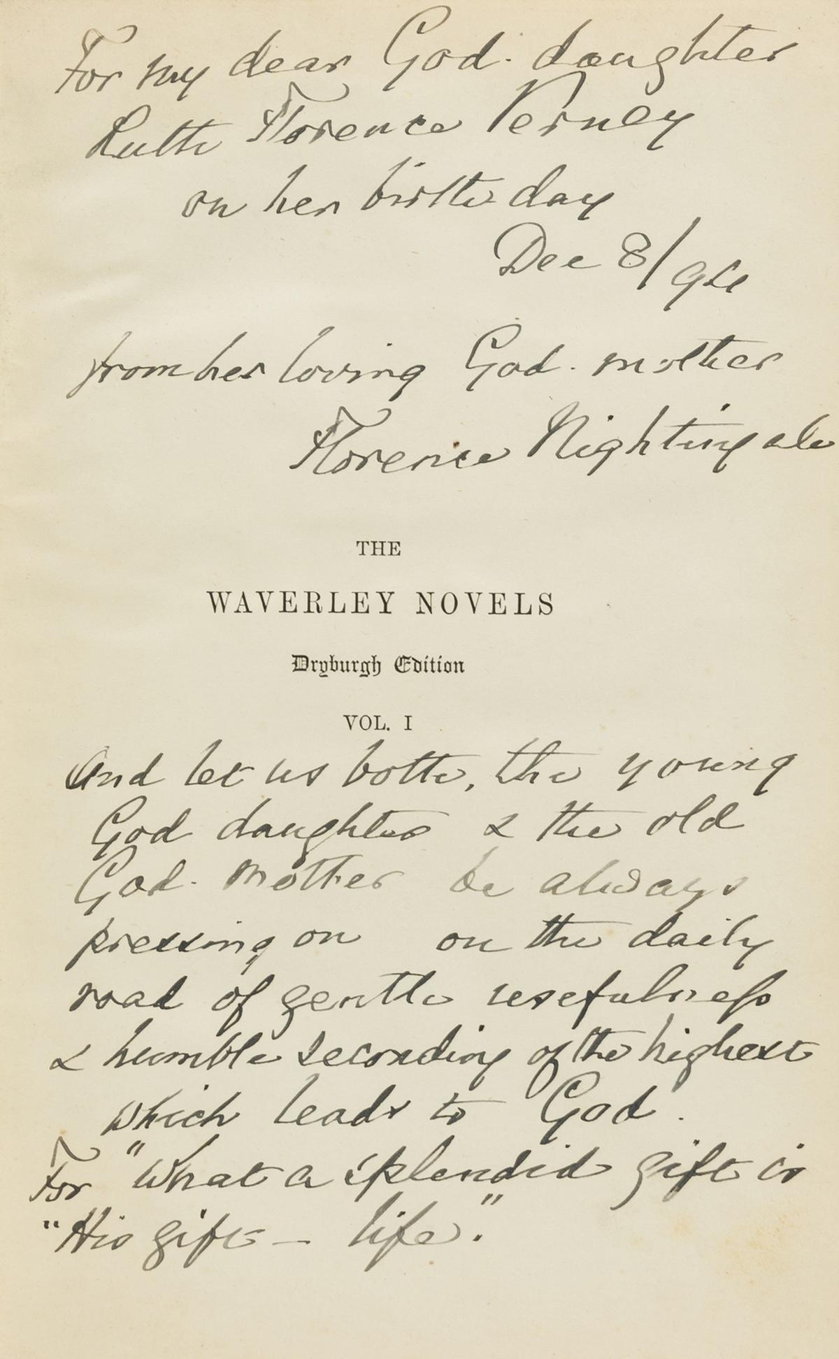 Nightingale (Florence).- Scott (Sir Walter) Waverly or 'Tis Sixty Years Since, vol. 1 only, lengthy (1 of 2)