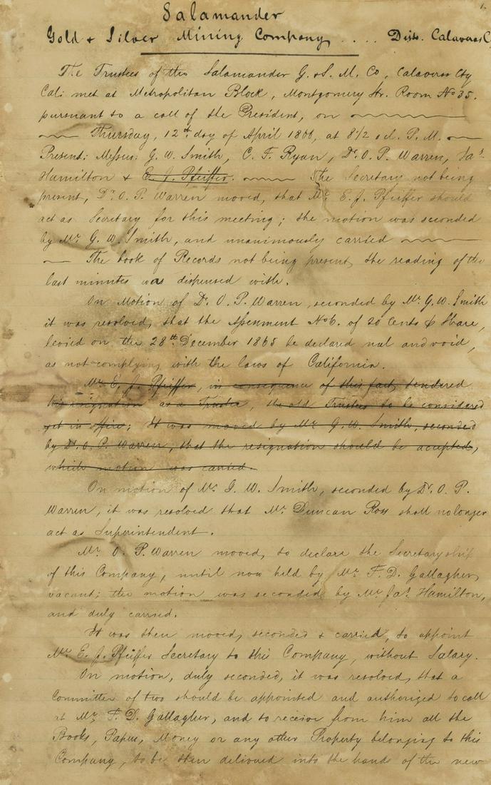 Mining.- California Gold & Silver.- Small archive of manuscript material relating to the activities (1 of 1)