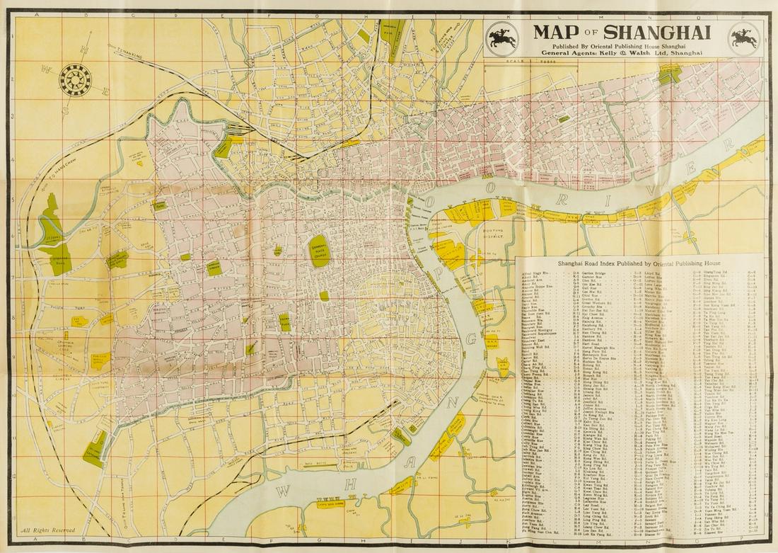 China.- Shanghai.- Kelly & Walsh (Shanghai-based publishers) Map of Shanghai, lithograph printed in (1 of 7)