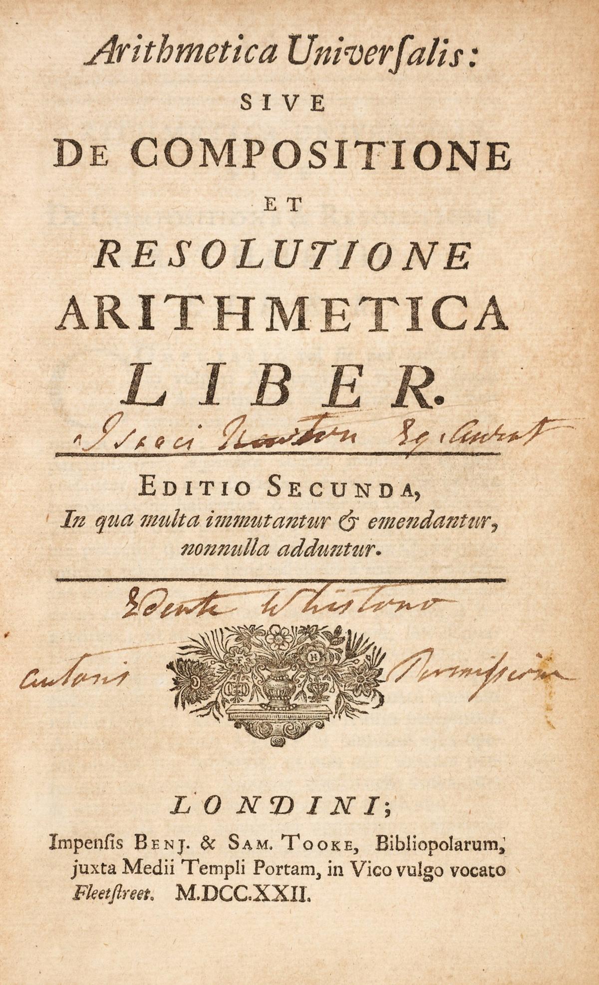 [Newton (Isaac)] Arithmetica universalis: sive de compositione et resolutione arithmetica liber, (1 of 1)