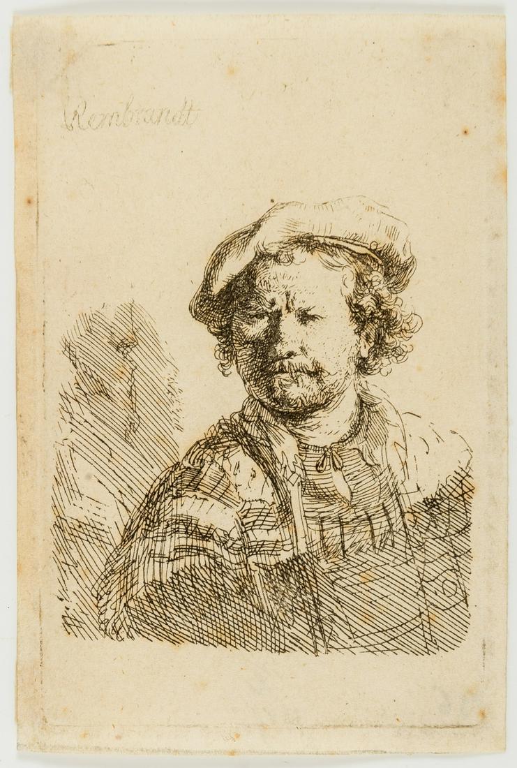 Rembrandt van Rijn (1606-1669)  Self-Portrait in a Flat Cap and Embroidered Dress (1 of 2)