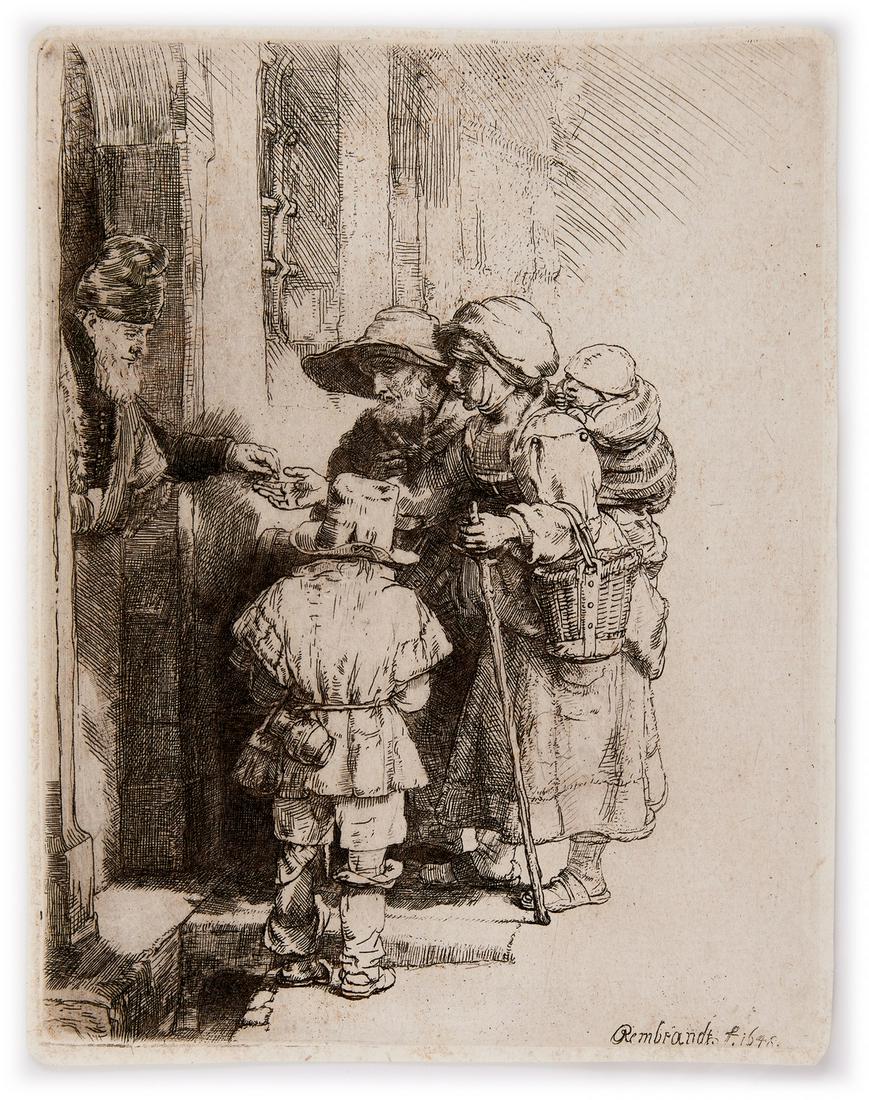 ** Rembrandt van Rijn (1606-1669)  Beggars Receiving Alms at the Door of a House (1 of 2)