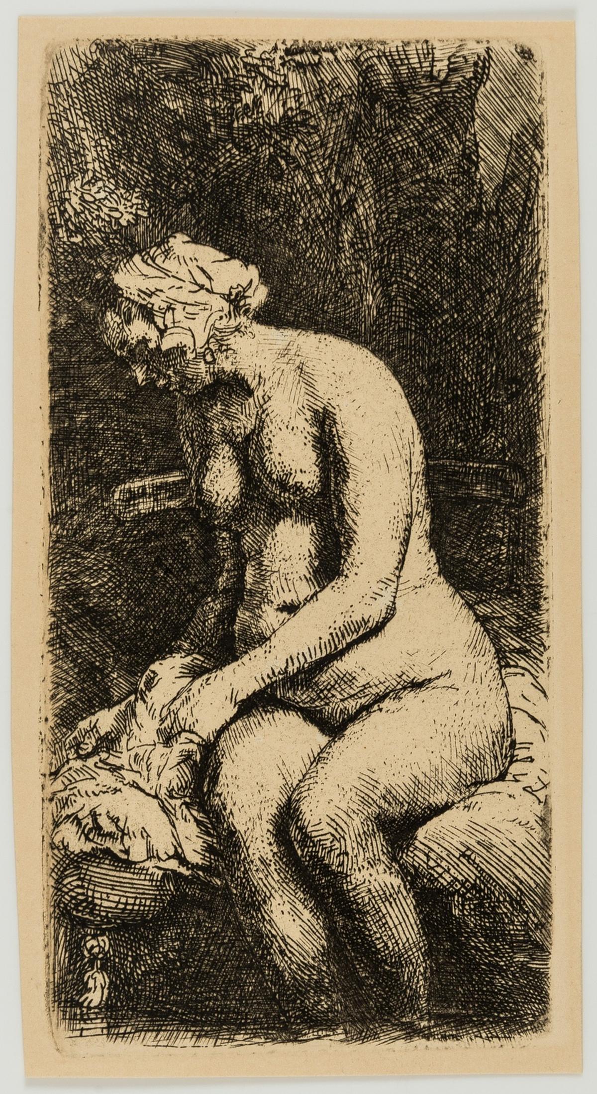 Rembrandt van Rijn (1606-1669)  Woman Bathing her Feet at a Brook (1 of 2)