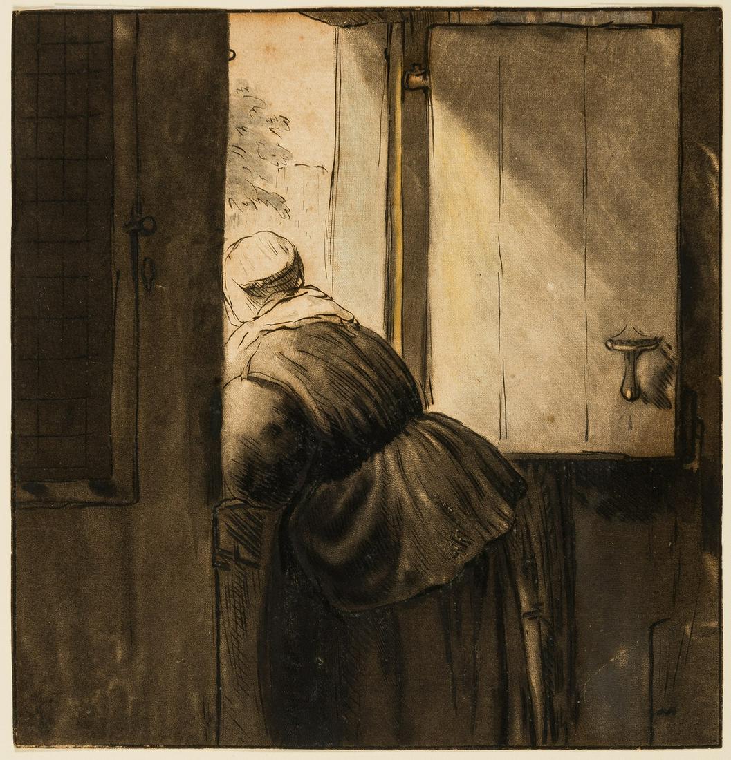 Cornelis Ploos van Amstel (1726-1798)   Woman Leaning over a Lower Door, after Nicolaes Maes (1 of 2)