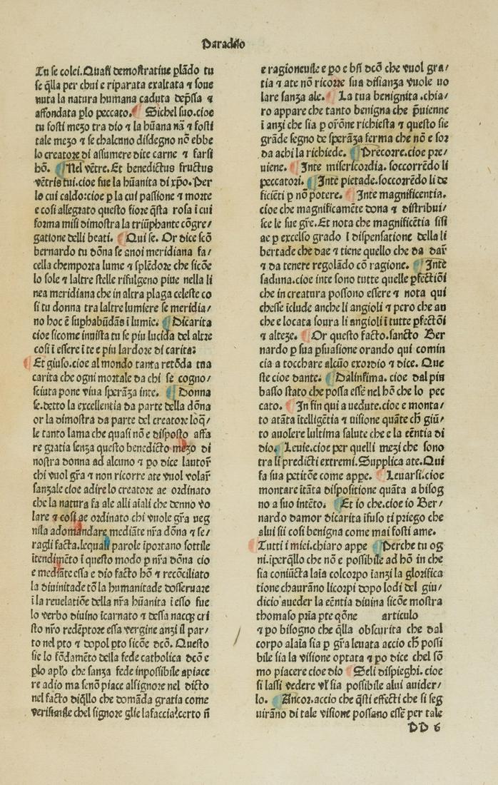Dante Alighieri. La Commedia, single leaf only from Paradiso, Venice, Vindelinus de Spira, 1477. (1 of 1)