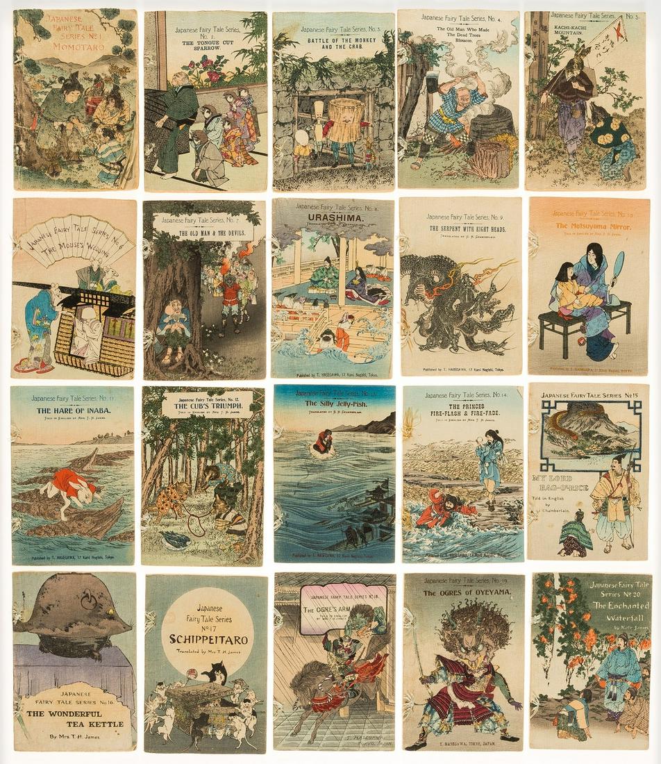 Hasegawa (Takejiro).- Japanese Fairy Tale Series, nos. 1-20, reprints, Tokyo, Hasegawa, [c.1922].: Hasegawa (Takejiro).- Japanese Fairy Tale Series, translated by David Thompson, Kate James, James Hepburn and Basil Hall Chamberlain, 20 vol. comprising nos. 1-20, reprints, colour woodblock illustrat
