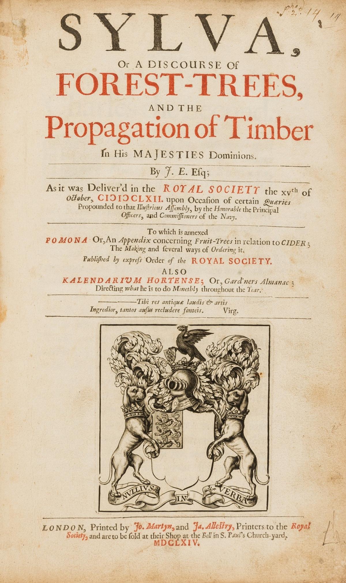 Trees.- Evelyn (John) Sylva, or A Discourse of Forest-Trees and the Propagation of Timber, 3 parts (1 of 1)