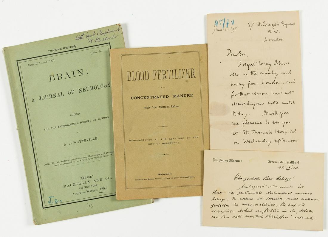 Neuro-psychology.- Marcuse (Harry Martin) Autograph Letter signed, 1910; and and a small quantity of (1 of 1)