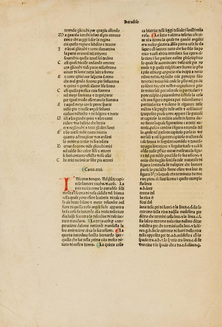 Dante Alighieri. La Commedia, single leaf from Paradiso, Venice, Vindelinus de Spira, 1477. (1 of 1)