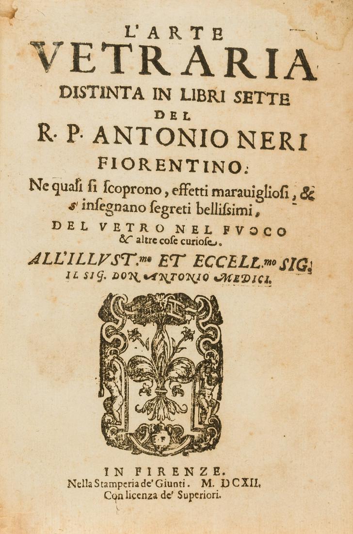 Glassmaking.- Neri (Antonio) L'Arte vetraria distinta in libri sette, first edition, Florence, (1 of 1)
