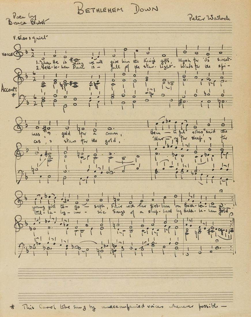 [Heseltine (Philip Arnold)] "Peter Warlock". Bethlehem Down, autograph music score signed, 1927. (1 of 1)