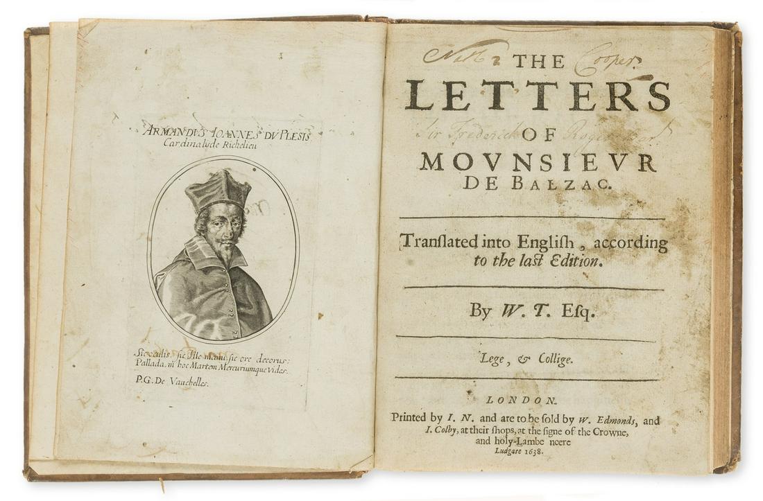 Balzac (Jean Louis Guez de) The Letters of Mounsieur de Balzac. Translated into English, according (1 of 1)
