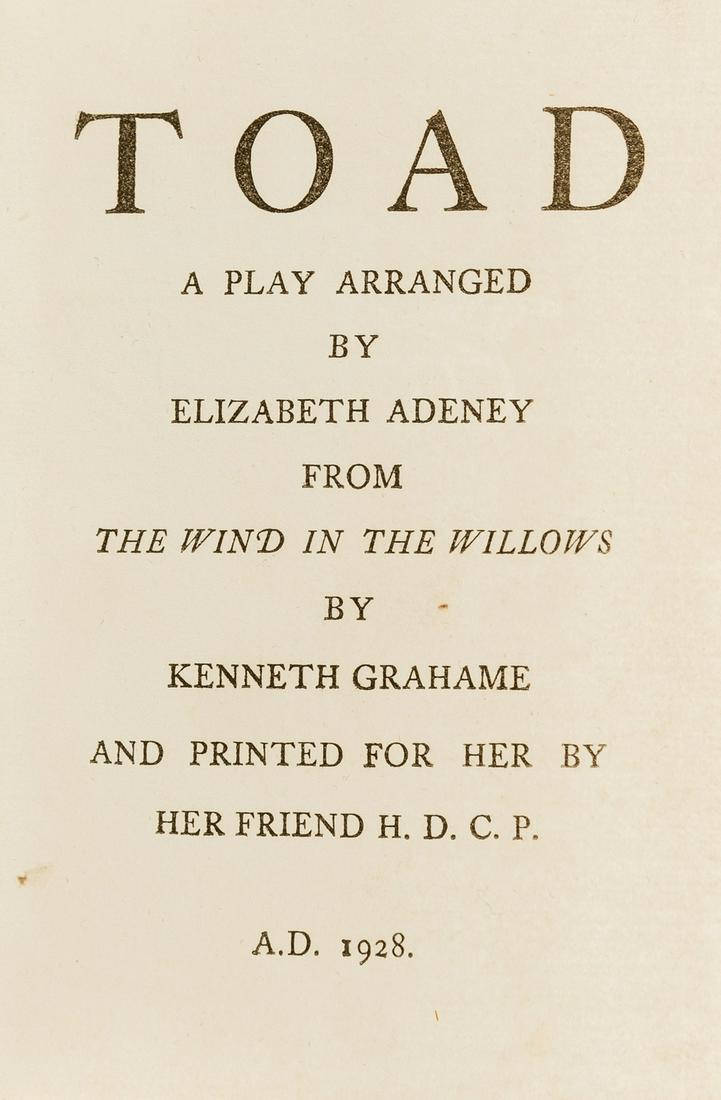 Grahame (Kenneth).- Adeney (Elizabeth) Toad: A Play ... from the Wind in the Willows by Kenneth (1 of 1)