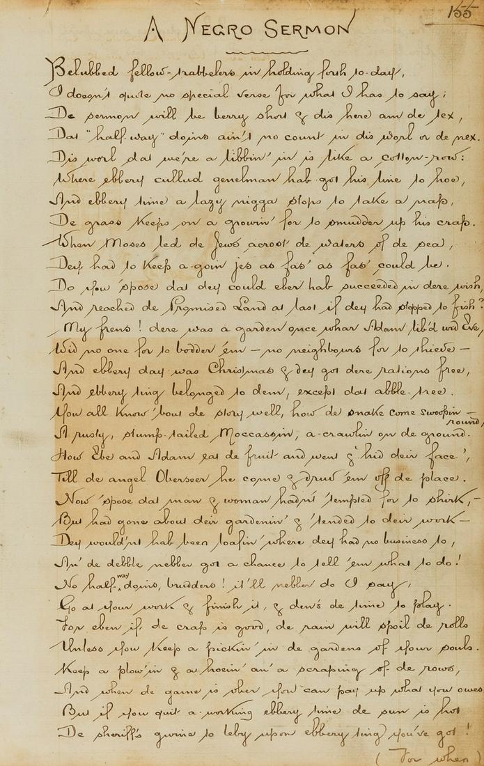 American Negro Poet.- Russell (Irwin) A Negro Sermon, manuscript, sepia watercolour portrait, [c. (1 of 1)