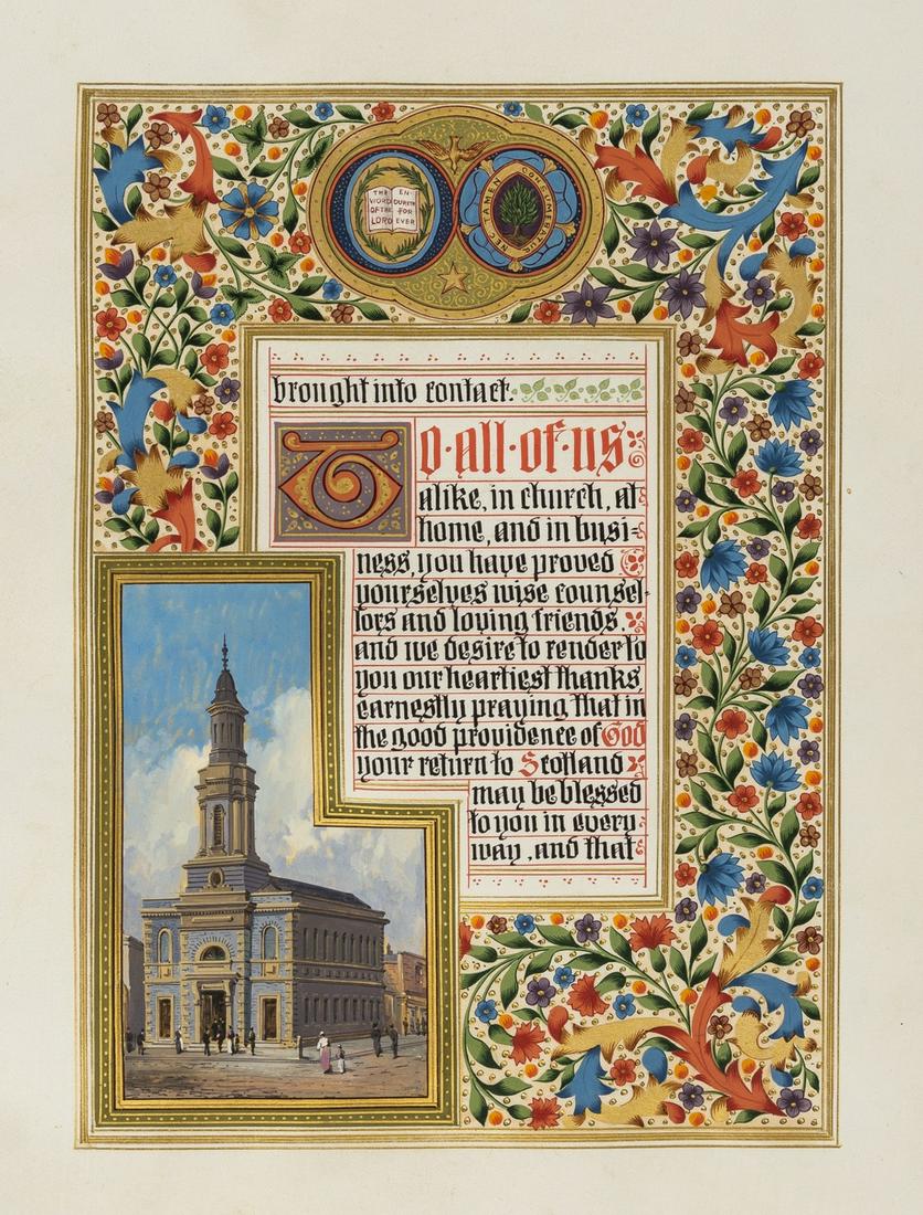 Illuminated manuscript.- Birmingham.- Morton (Edward, illuminator) To Mr and Mrs James Byers on (1 of 1)