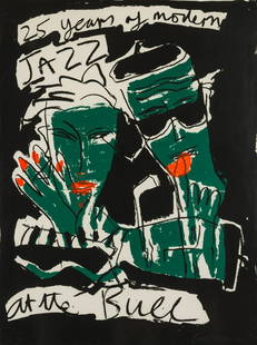 δ Bruce McLean (b. 1944) Jazz at the Bull: δ Bruce McLean (b. 1944)Jazz at the BullScreenprint in colours, 1985, signed and numbered from the edition of 35 in pencil, on wove paper, the full sheet, 1015 x 760mm (40 x 30in)δ This lot