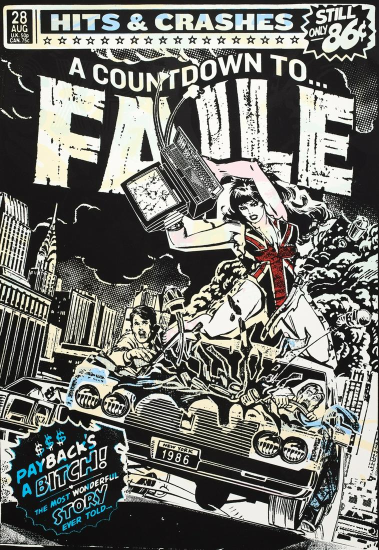 Faile (b. 1975 and 1976) Hits and Crashes (Black B/G): Faile (b. 1975 and 1976)Hits and Crashes (Black B/G)Screenprint in colours, 2007, stamp-dated 'OCT 16 2007' and numbered from the edition of 90 in red ink verso, with the artist's blindstamp, on wove