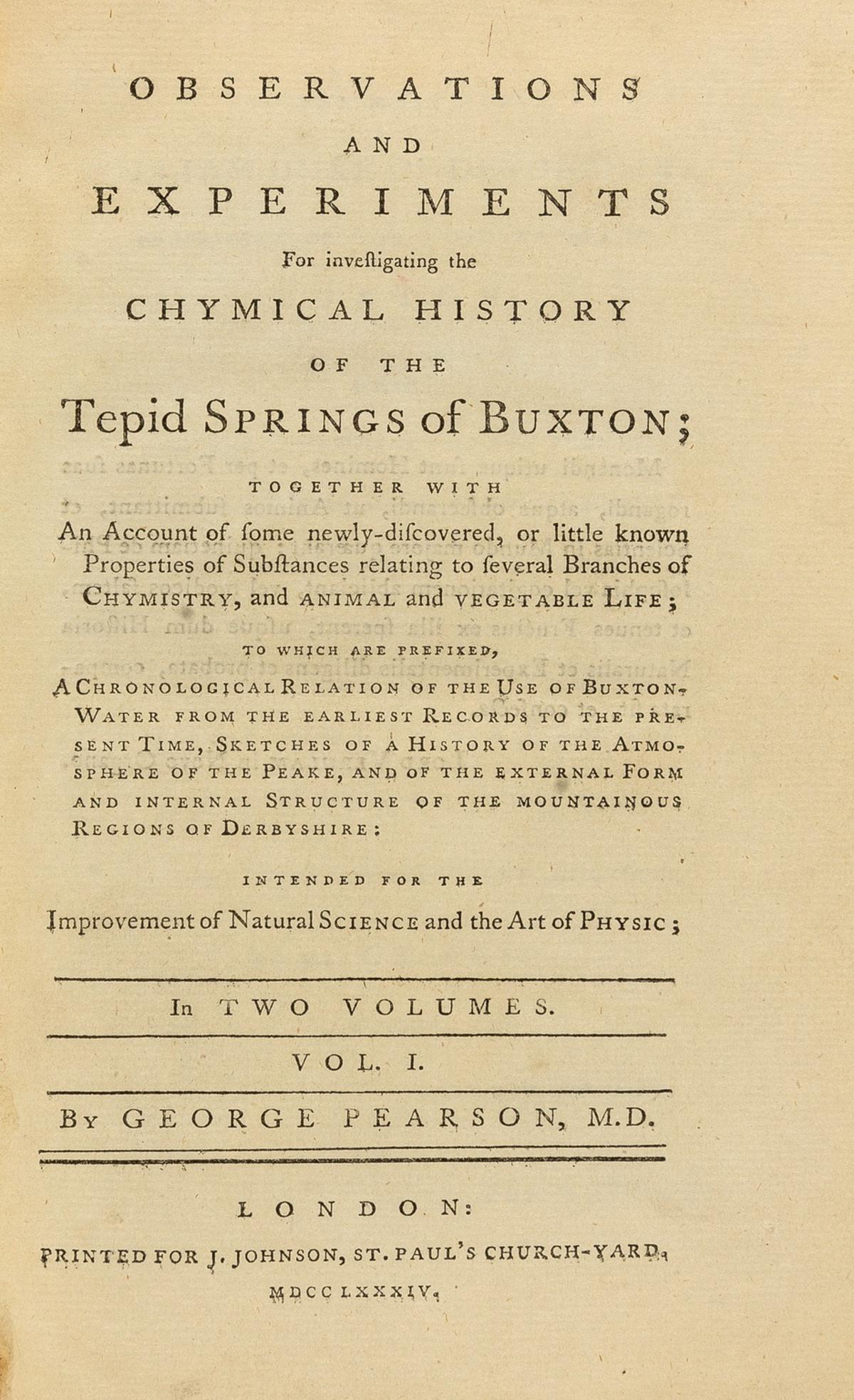 Hydrotherapy.- Pearson (George) Observations and Experiments for investigating the Chymical History (1 of 1)