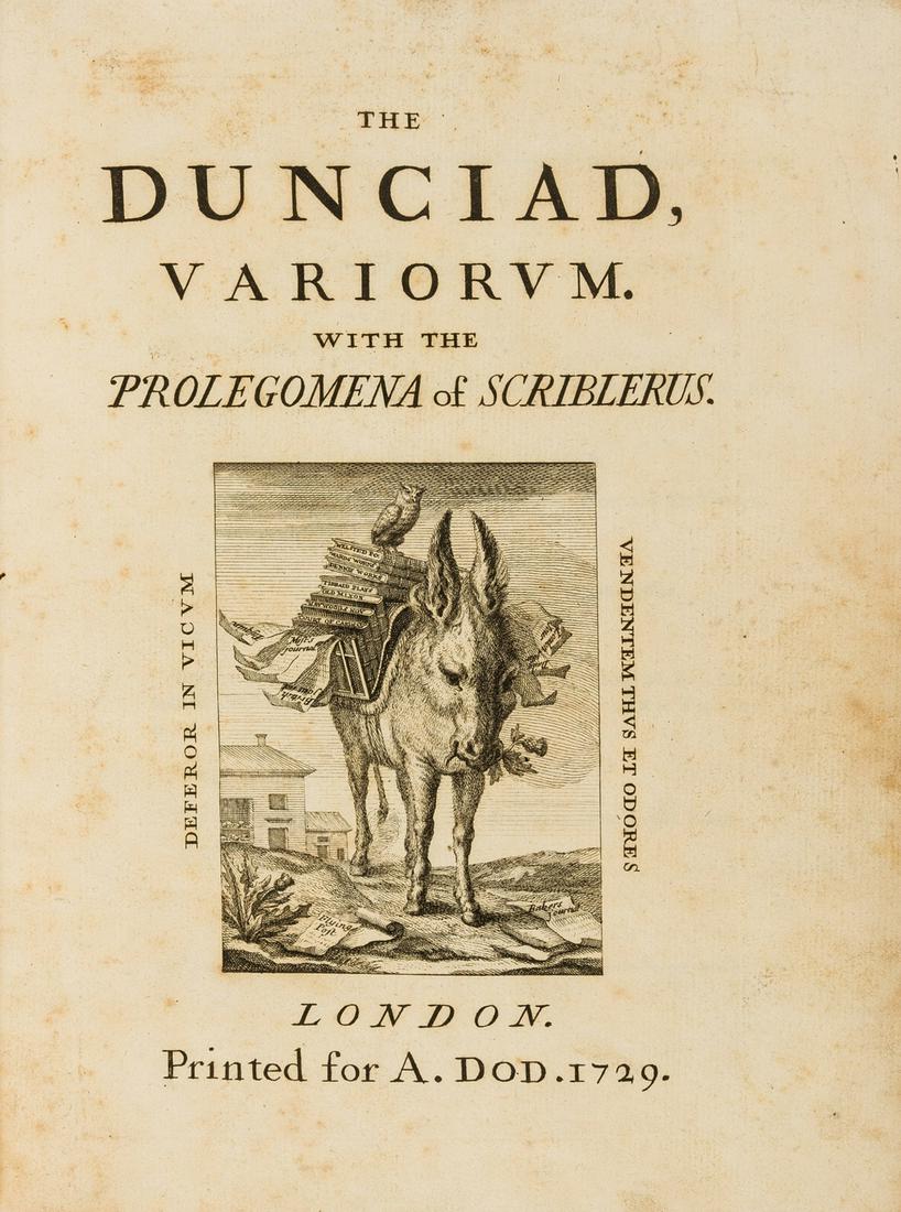 Coleridge family copy.- Pope (Alexander) The Dunciad, variorum. With the prolegomena of Scriblerus, (1 of 1)