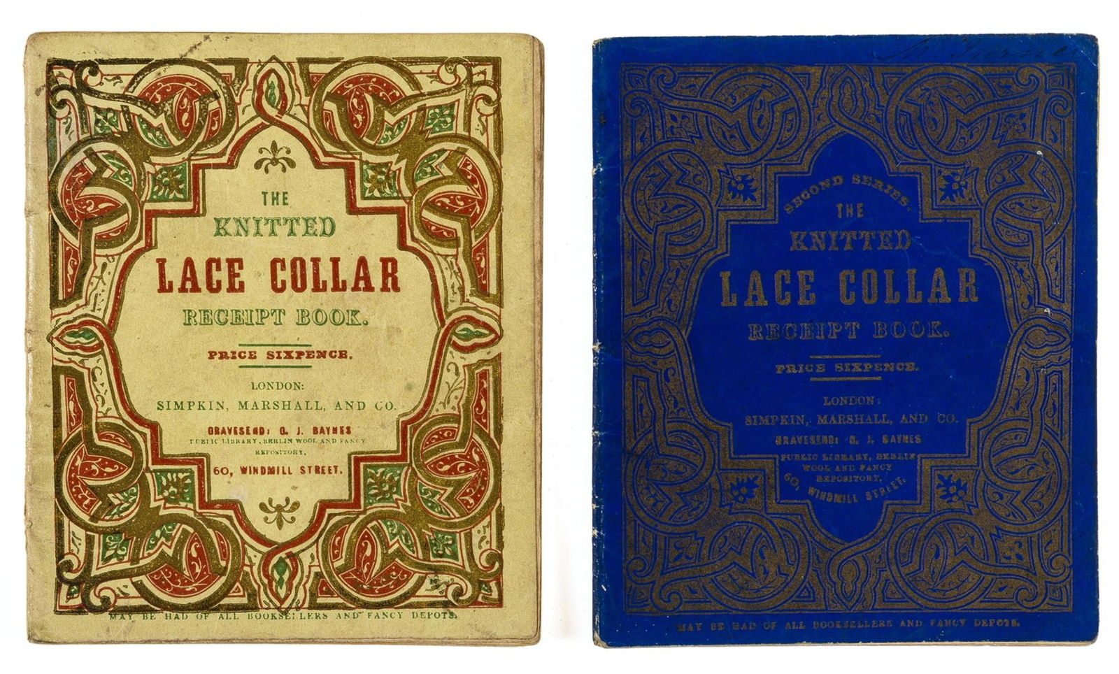 Lacemaking .- Baynes (Mrs G. J.) The Knitted Lace Collar Receipt Book, fourth edition, [c.1840]; and (1 of 1)