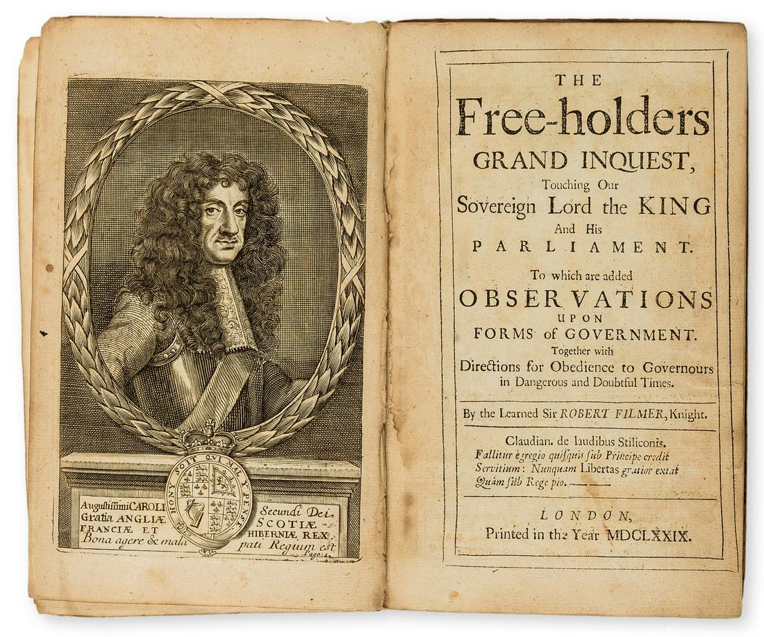 Witchcraft.- Filmer (Sir Robert) The Free-holders Grand Inquest, Touching...the King and his: NO RESERVE Witchcraft.- Filmer (Sir Robert) The Free-holders Grand Inquest, Touching...the King and his Parliament, first edition, engraved portrait frontispiece (becoming detached), with final blank,