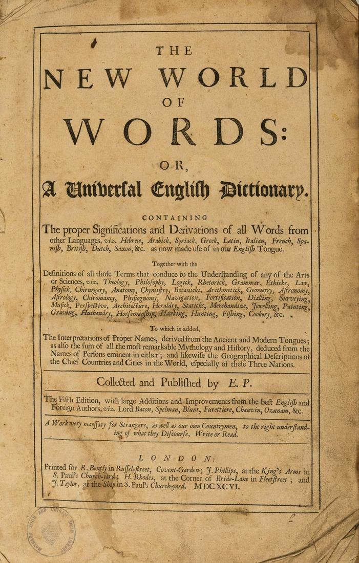 Dictionaries.- Phillips (Edward) The New World of Words: Or, a Universal English Dictionary, fifth (1 of 1)